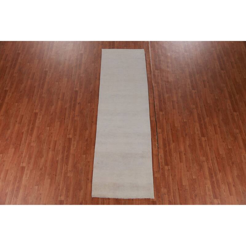 Hand Knotted Oriental 100% Wool Carpet Modern Solid Greys & Charcoal Gabbeh Runner Rug - 10' 1'' X 3' 0''
