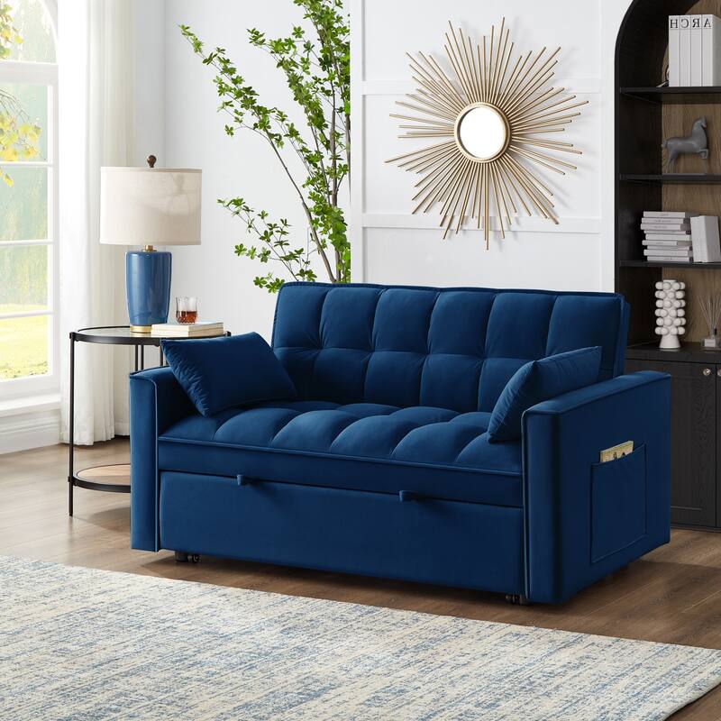 Multi-Function Loveseat Sofa Bed with Pull-Out Mechanism & Built-In Armrest Storage