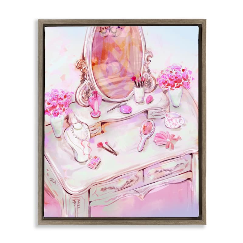 Stupell Pastel Pink Vanity View Framed Floater Canvas Wall Art Design By Ziwei Li - 17 x 21 - Brown