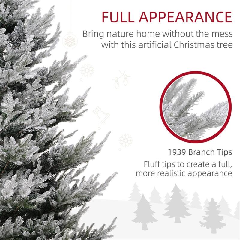 9 ft Green Plastic PE Steel Nordic Pine Christmas Tree with Snow - 60" Dia. x 108" H