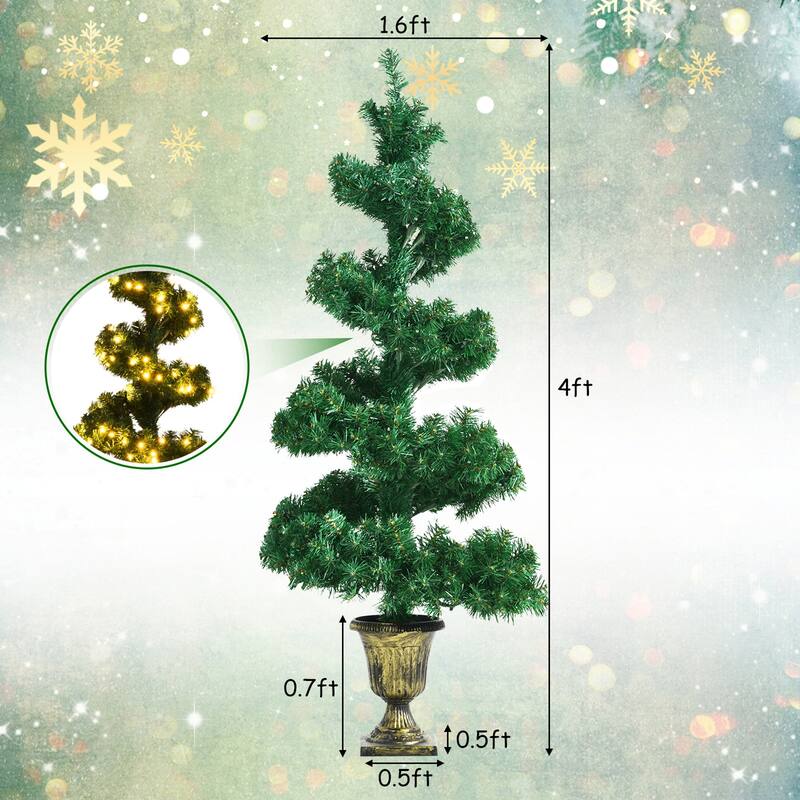 Gymax 2PCS 4 ft Pre-Lit Spiral Topiary Christmas Tree Artificial - See Details