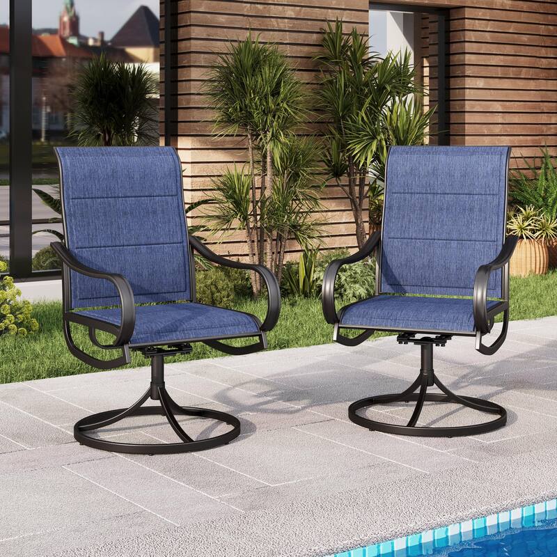 MAISON ARTS Patio Swivel Dining Chair Set of 2, with Textilene Padded Sling Fabric - Blue