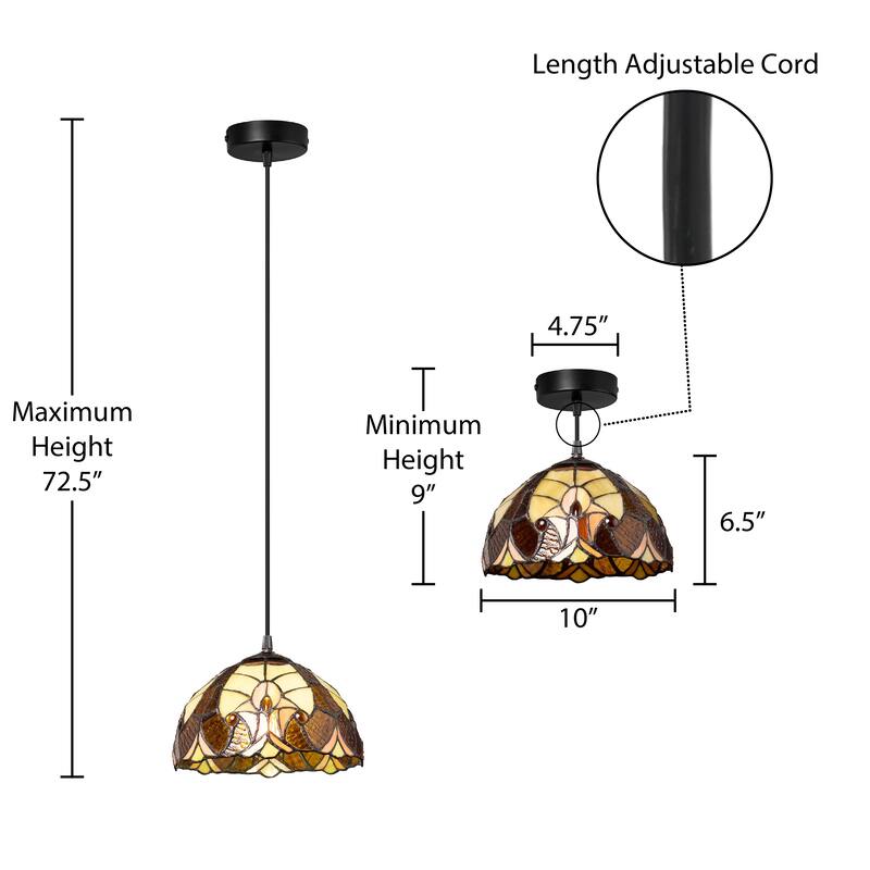 Halston River of Goods Stained Glass and Metal 10-Inch Pendant Light with Adjustable Hanging Cord - 10" x 10" x 72.5"