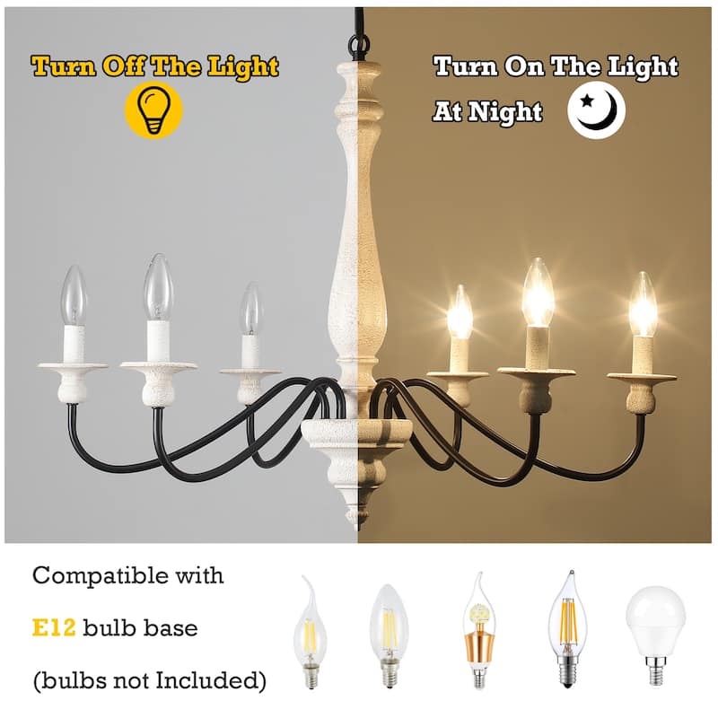 6-Light Dimmable Classic Chandelier, Candle Style Chandelier for Living Room Kitchen Island Dining Foyer