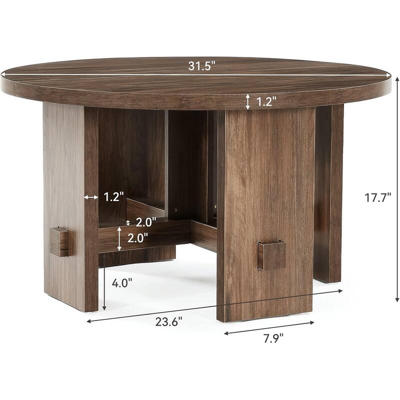 31.5-Inch Round Coffee Table with Pedestal, Farmhouse Accent Furniture for Living Room, Apartment