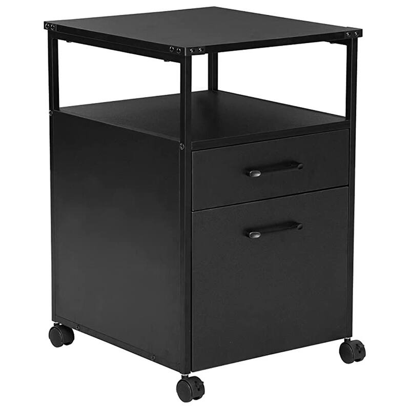 JJS Mobile Wood File Cabinet Open Shelf Filing Storage & Printer Stand for Letter-Size Hanging Files, Home Office Organizer