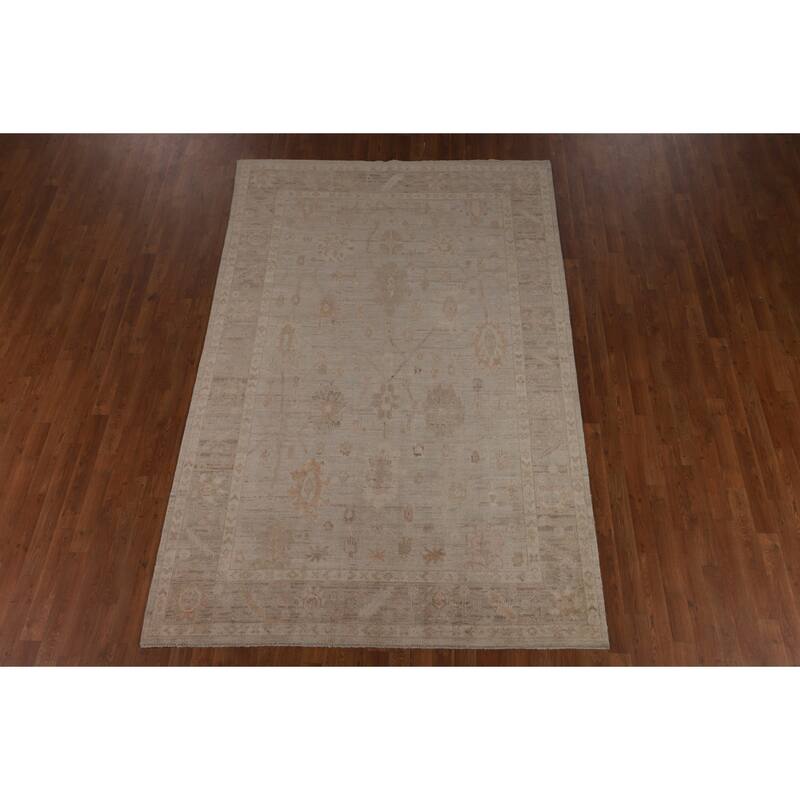 Transitional Oushak Vegetable Dye Turkish Rug Hand-Knotted Wool Carpet - 5'11"x 9'0"