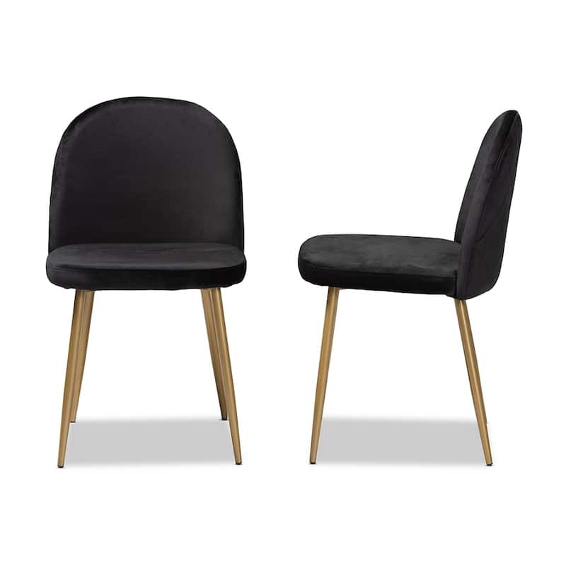 Fantine Modern Luxe and Glam Velvet Fabric Upholstered and Gold Finished Metal 2-Piece Dining Chair Set