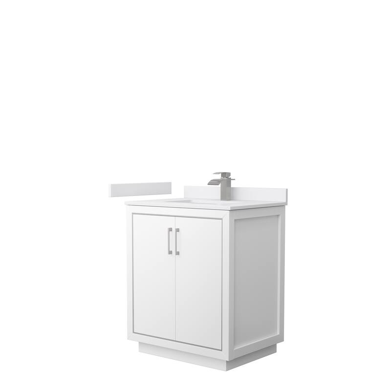 Icon Single Vanity Set, Cultured Marble Top, No Mirror - 30-Inch Single - White, Nickel Trim,White Cultured Marble Top