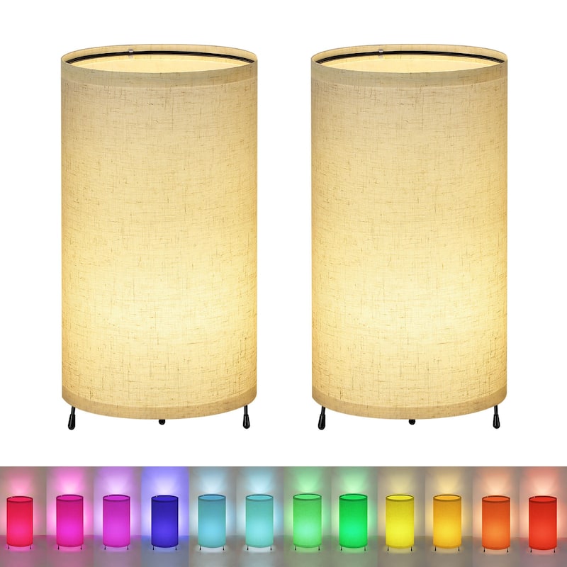 Set of 2 Night Light Small Table Lamp with Remote - 9.8in-Round - Beige