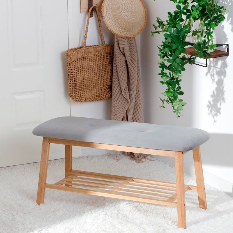 StorageWorks Tufted Bench, Entryway Bench with Shoe Storage Shelf - 36.22"x13.78"x17.72"