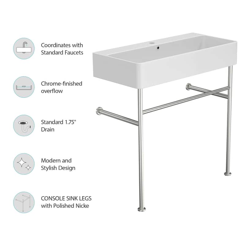 Dornberg 35" Bathroom Ceramic Console Sink White Basin and Legs with Overflow