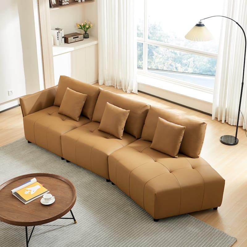 Real Leather Sectional Sofa 3 Seat Curved Couch Sets for Living Room ...