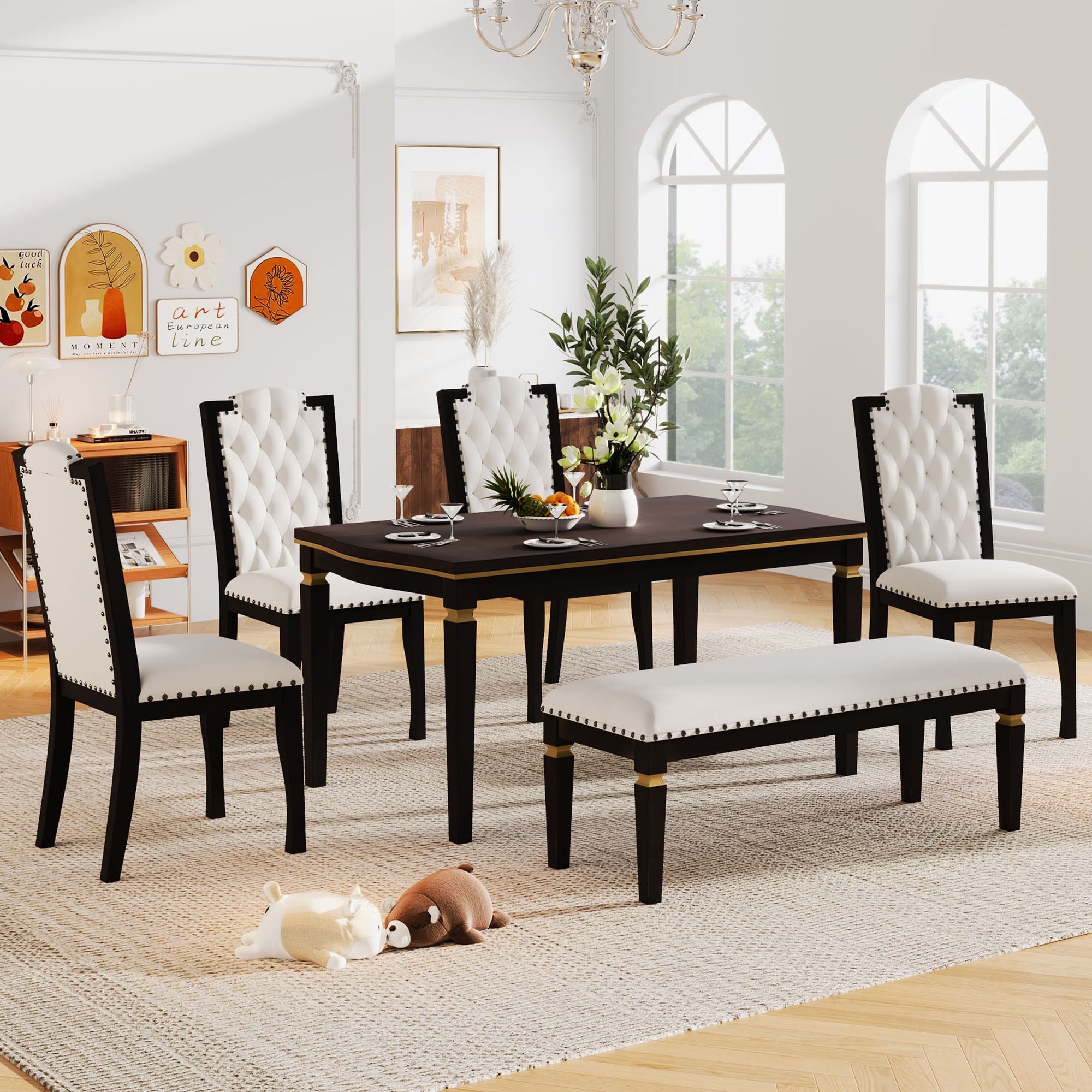 Bench Dining Table Sets High Top 6-Piece Kitchen Dining Table Set