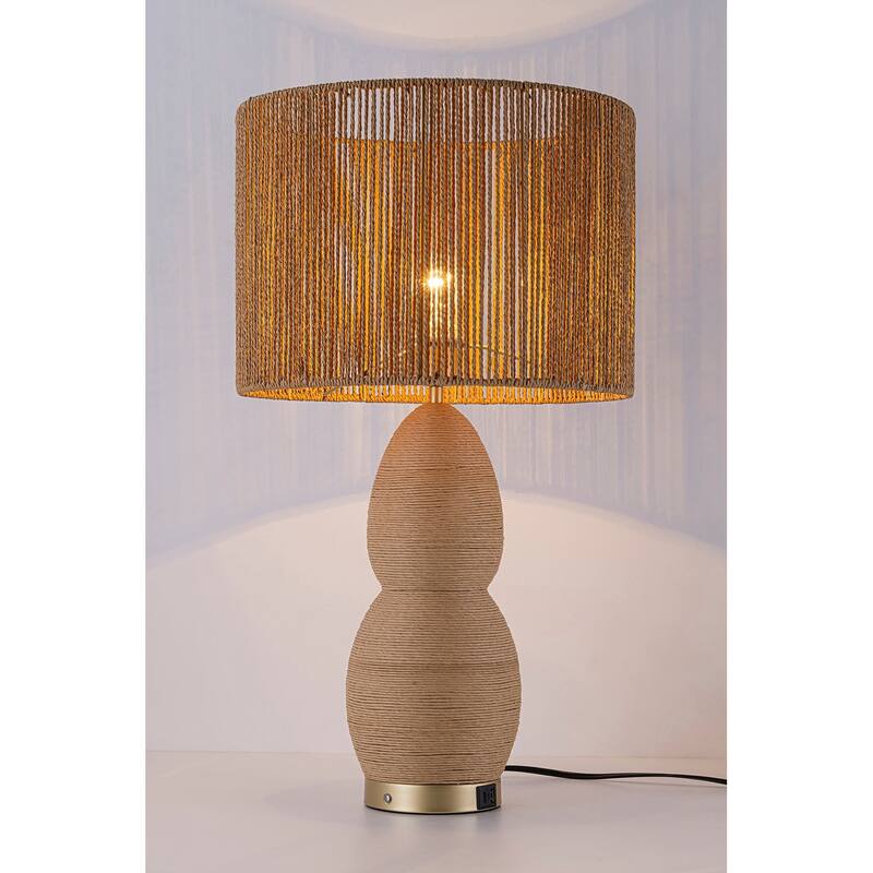 Brise 27" Rattan Table Lamp with USB 3-Way Touch Dimmer