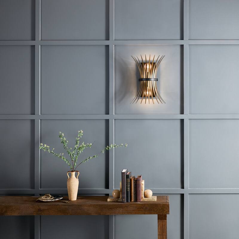 Kichler Lighting Baile 16 inch 2-Light Wall Sconce Natural Brass and Black