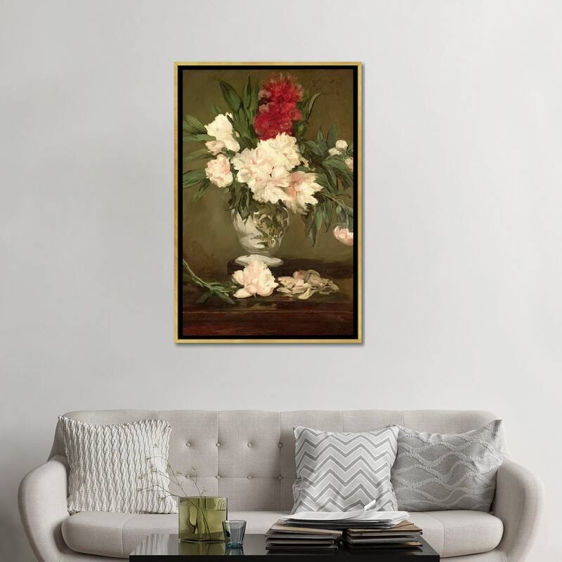 iCanvas "Vase of Peonies on a Small Pedestal, 1864 " by Edouard Manet Framed Canvas Print