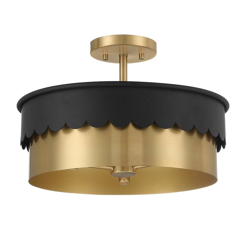 Meridian M60072 3 Light 16" Wide Semi-Flush Drum Ceiling Fixture - Matte Black / Natural Brass