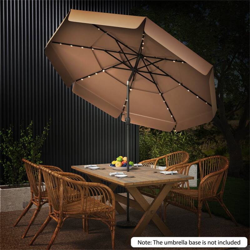 Outdoor 10 ft Umbrella with 3-Tier Venting Solar LED Lights Tilt and Crank for Poolside or Garden