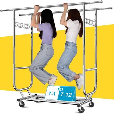 Clothes Rack Heavy Duty Holds 610 lbs Rolling Clothing Racks, Portable CMetal lothes Rack with Wheels, Commercial Garment Rack