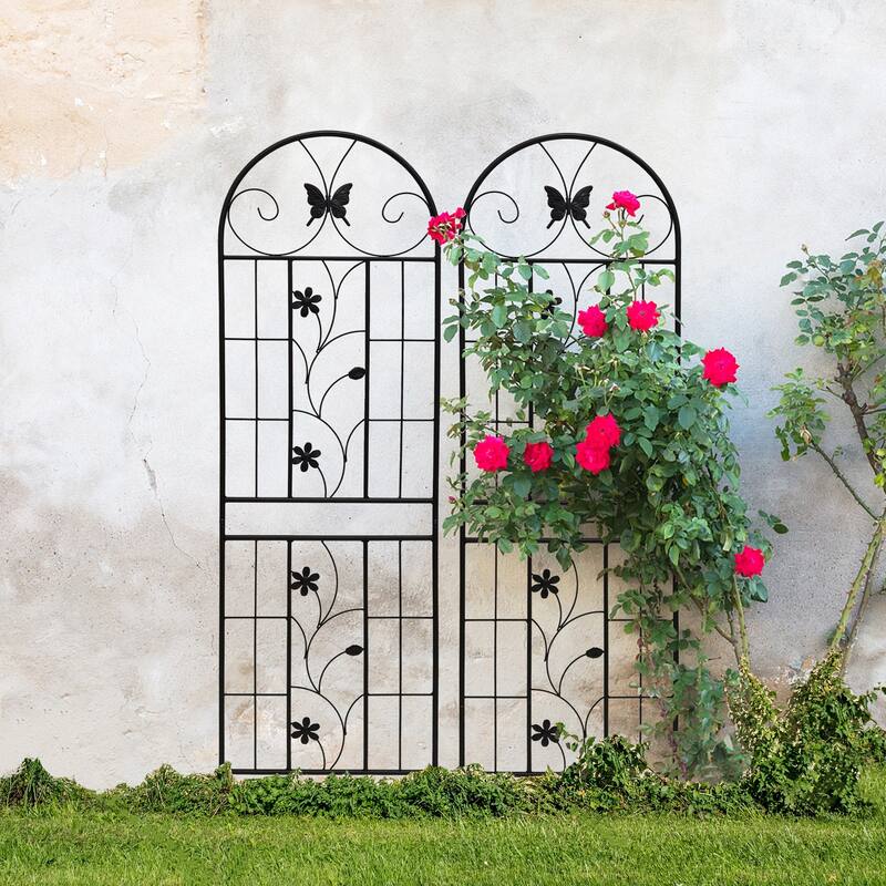 2 Pack Metal Garden Trellis Rustproof Trellis for Climbing Plants Outdoor Flower Support Dragonfly Deco Black