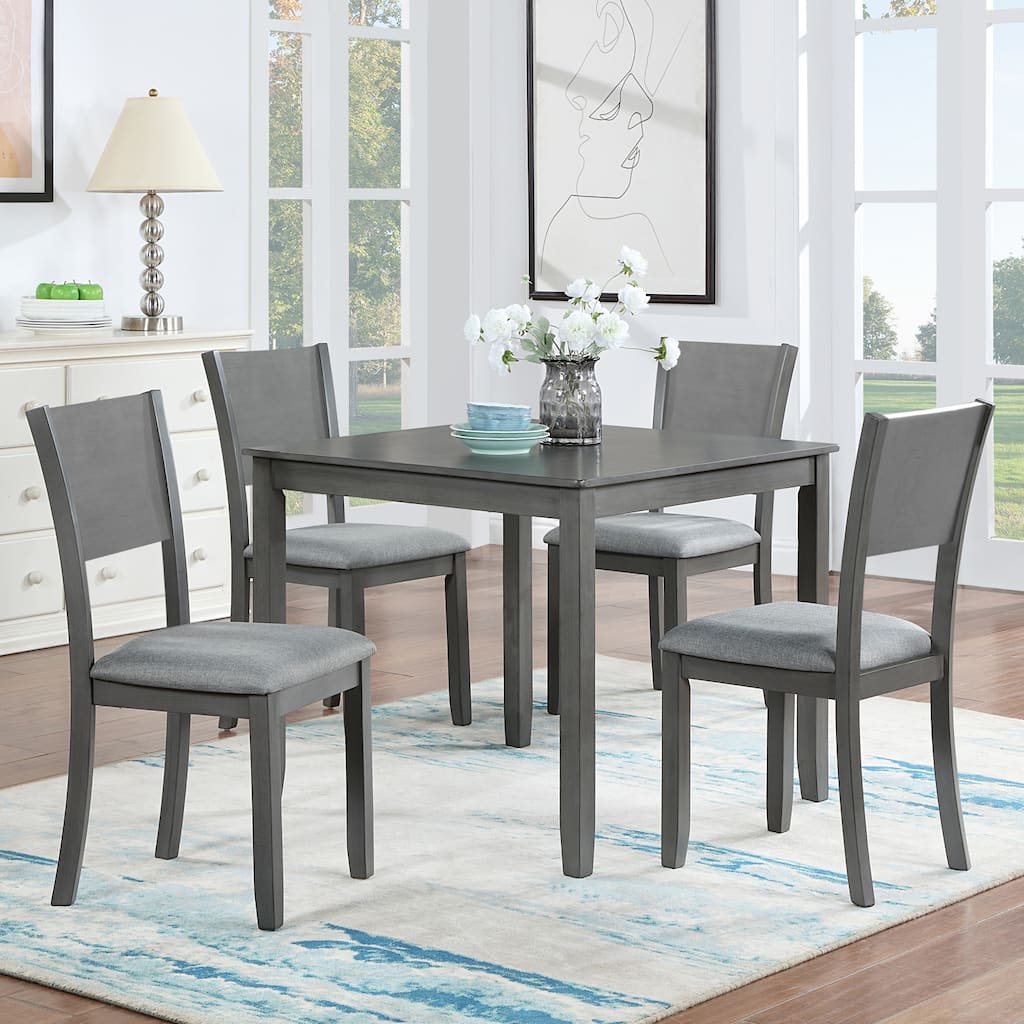 Dining Table Set, 5 Piece Dining Room Wood Table Furniture Set w/4 Upholstered Chairs, for Dining Room, Kitchen