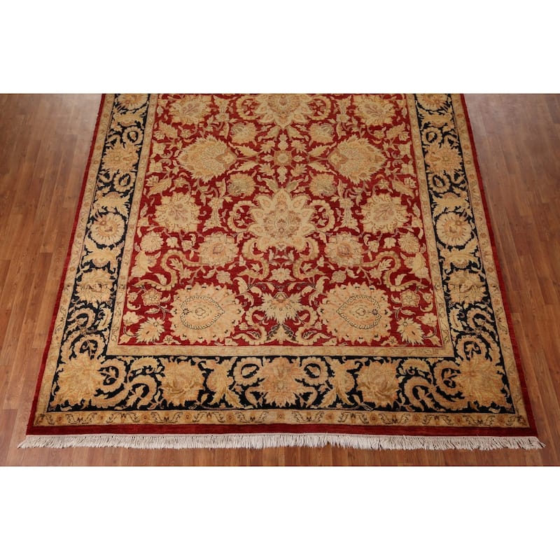 Red Floral Agra Indian Area Rug Handmade Wool Carpet - 9'0" x 12'5"