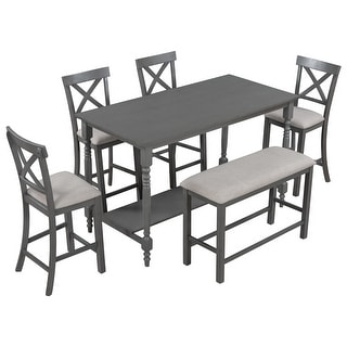 6-Piece Distressed Wood Storage Counter Height Dining Room Talbe Set ...
