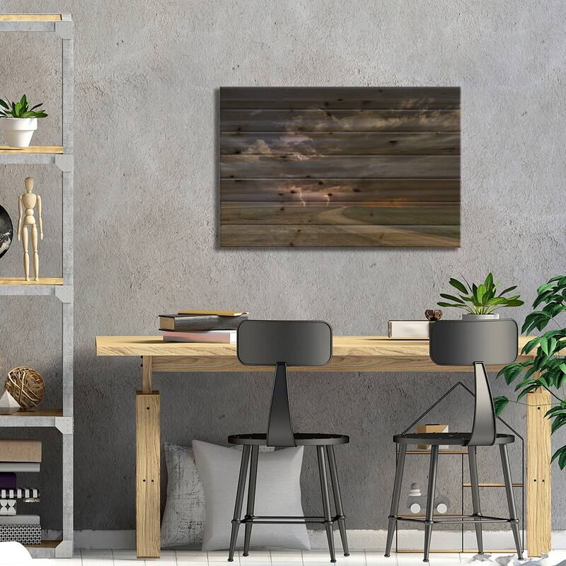 Prairie Lightning Print On Wood by Christian Skilbeck - Multi-Color