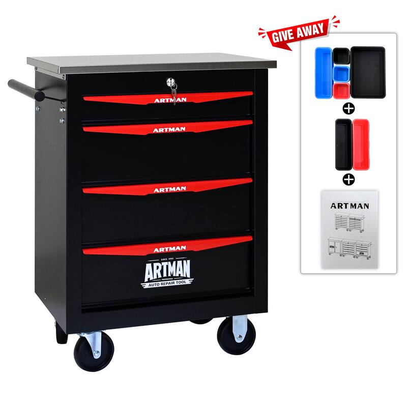 4-Drawer Rolling Tool Cart with Wheels for Garage, Workshop & Warehouse