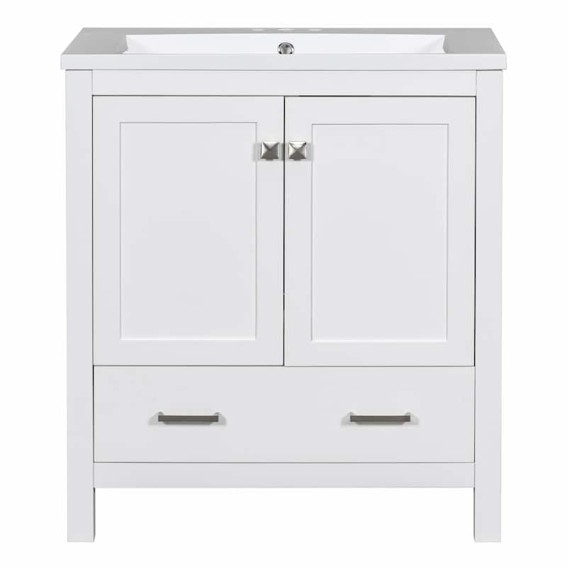 30" White Bathroom Vanity with Single Sink, 2 Doors, and Drawer