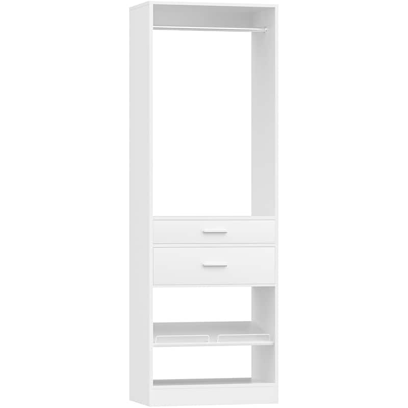 25'' W Freestanding Closet System with 2 Wooden Drawers and Adjustable Shoes Rack and Hanging Rod,Walk-in Closet Organizer