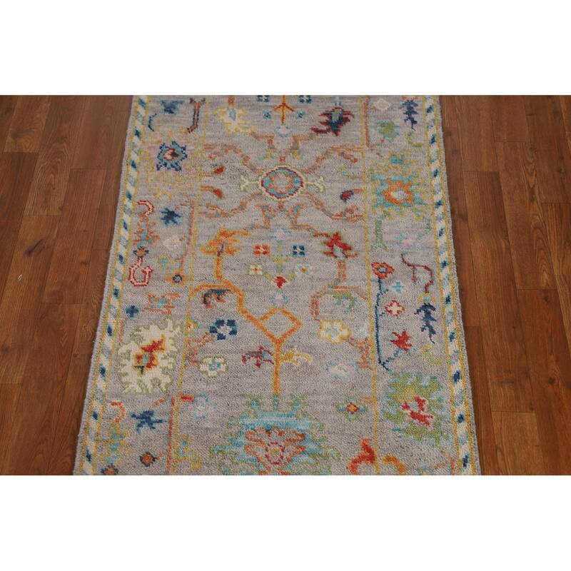 All-Over Gray Oushak Indian Runner Rug Handmade Wool Carpet - 2'6"x 8'0"