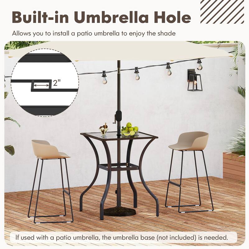 Gymax 28.5'' Square Bistro Bar Table w/ 2'' Umbrella Hole Silkscreen