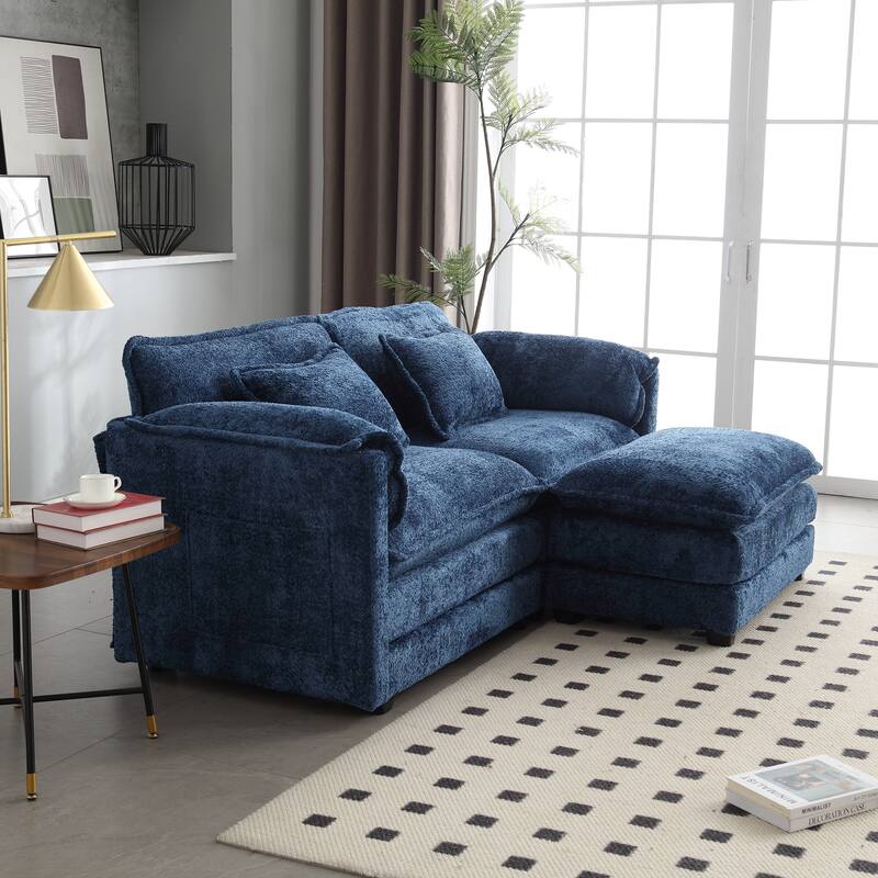Chenille Fabric Double Sofa with High-Density Sponge Filling, Removable Armrests, and Side Storage Bags