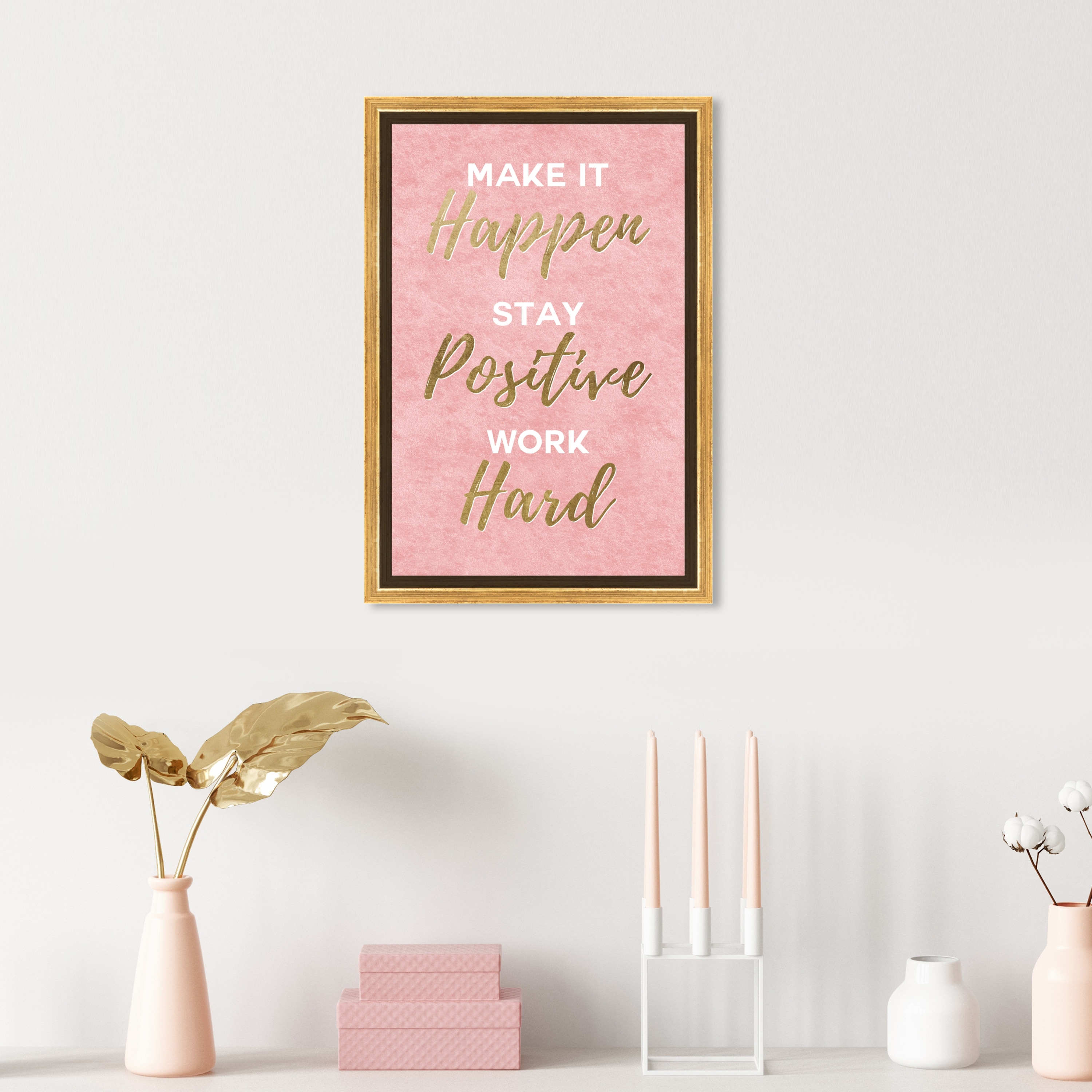 Oliver Gal \'Stay Positive\' Typography and Quotes Wall Art Framed Canvas  Print Motivational Quotes and Sayings - Pink, Gold - On Sale - Bed Bath &  Beyond - 32482244