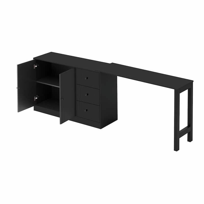 89.7'' Wooden Sideboard with Extendable Table - Multifunctional Storage Cabinet with 2 Doors and 3 Drawers