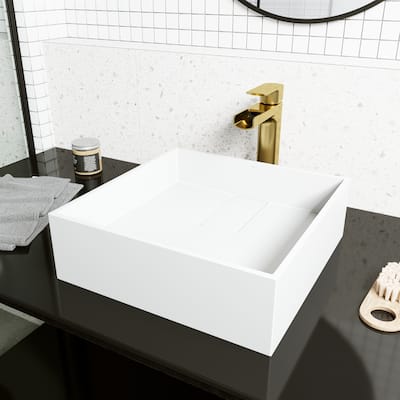 VIGO Bryant 15"L x 15"W MatteStone Vessel Sink and Amada 10"H Faucet Set