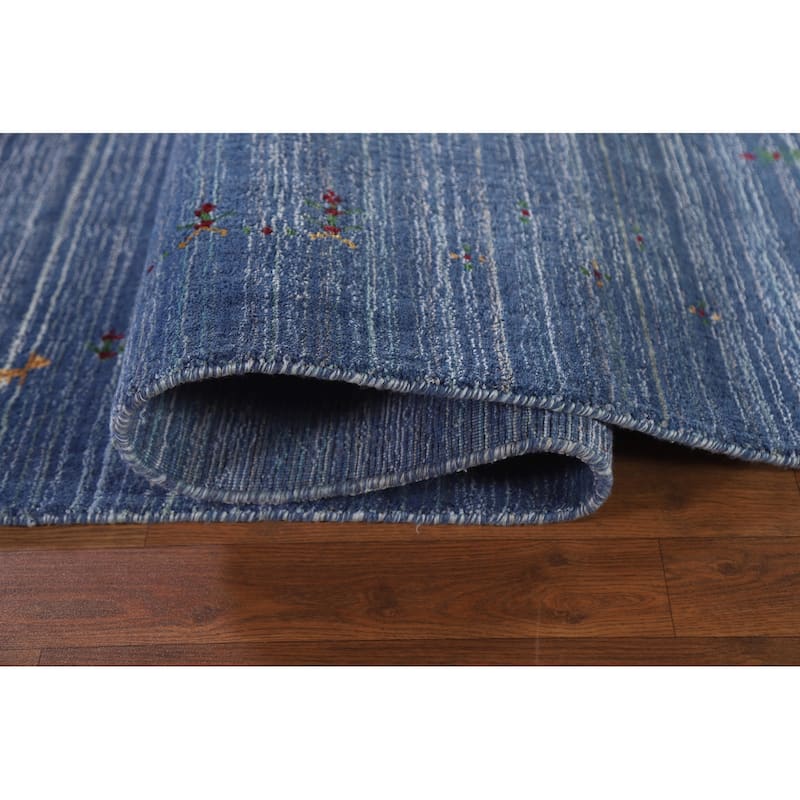 Blue Gabbeh Indian Area Rug Handmade Wool Carpet - 8'0"x 9'8"