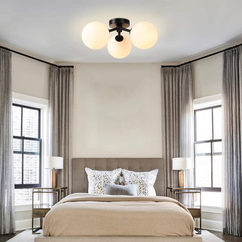 Modern Semi Flush Mount Ceiling Light - 3 Spheres Globe Design