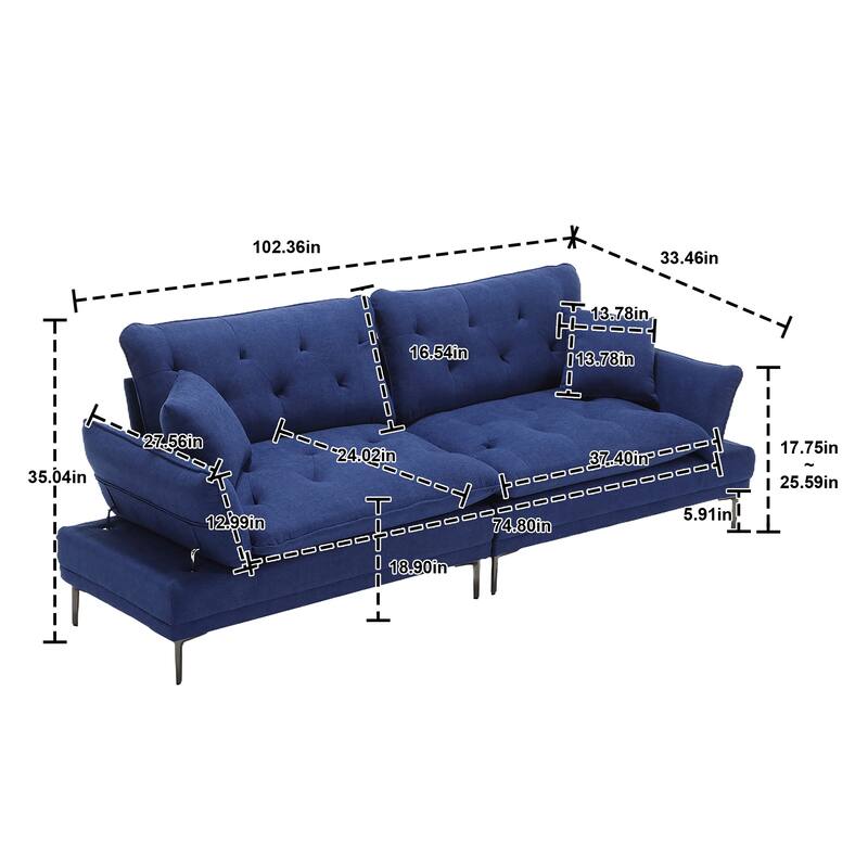 Modern upholstered loveseat couches with metal feet - N/A