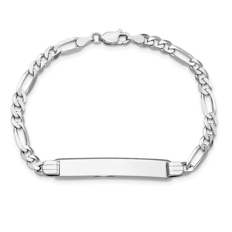 Curata 9.3mm 14k White Gold Engravable Figaro Link Soft Diamond Shape ID Bracelet