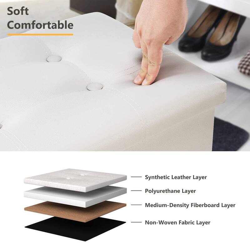 Folding Storage Ottoman Bench, Faux Leather Footrest Couch for Living Room, 30 inch Storage Bench with Padded Seat