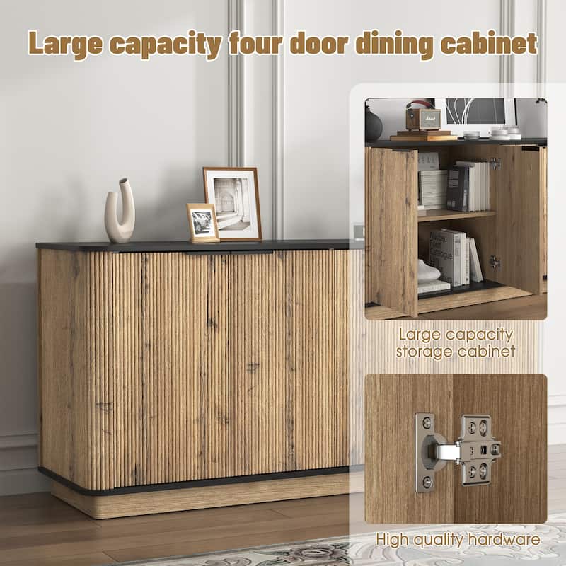Metal Rounded Corner Design Sideboard Buffet Storage Cabinet, Living Room Accent Cabinet TV Cabinet Media Console Table