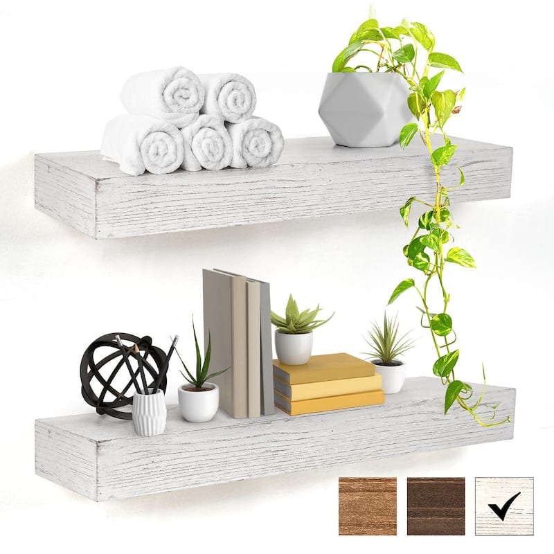 American Art Decor Rustic Whitewashed Wood Floating Shelf
