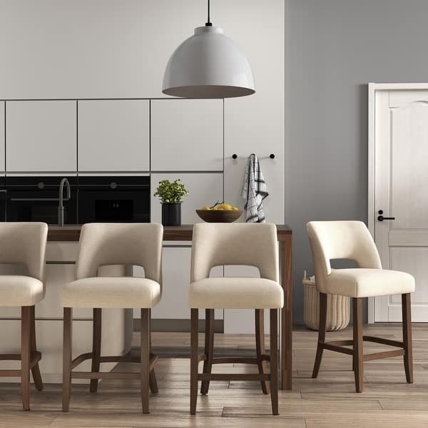 Wooden Bar Stools with Footrest/Counter Stools - Set of 4 - Beige