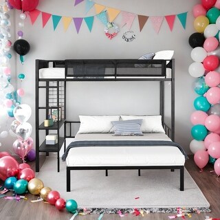 Metal Twin over Full Bunk Bed with Separated Full Bed,Safety Guardrails,Built-in 2-tier Shelves