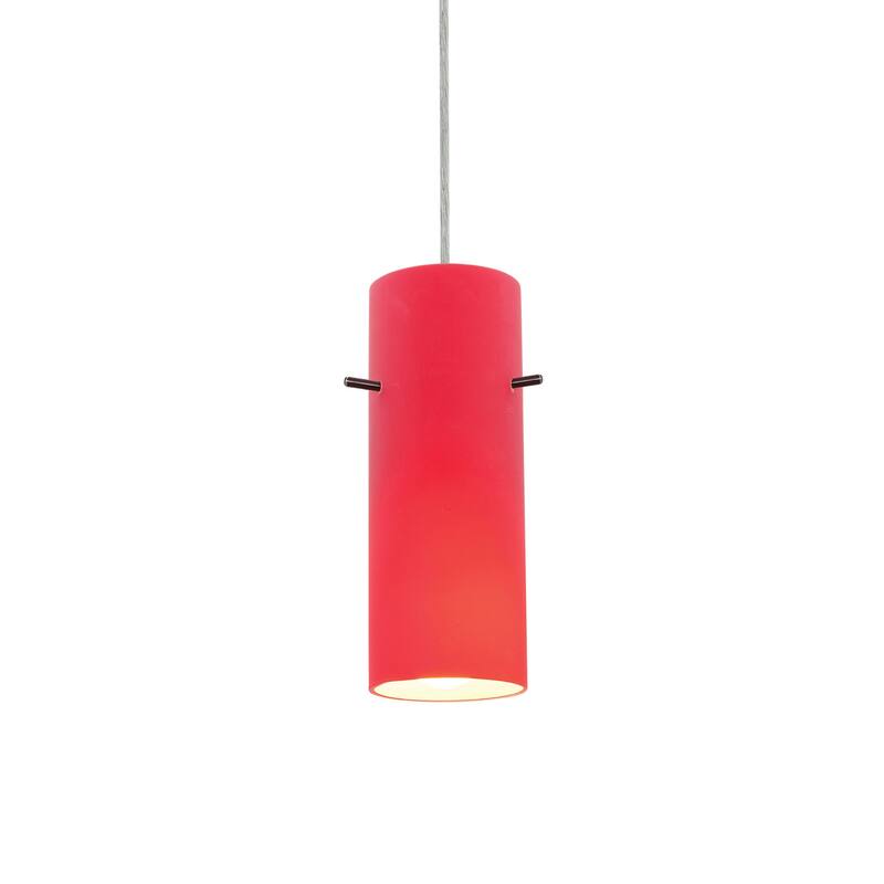 Access Lighting Cylinder 1 Light LED Pendant - 4" Wide with Red Glass - Brushed Steel