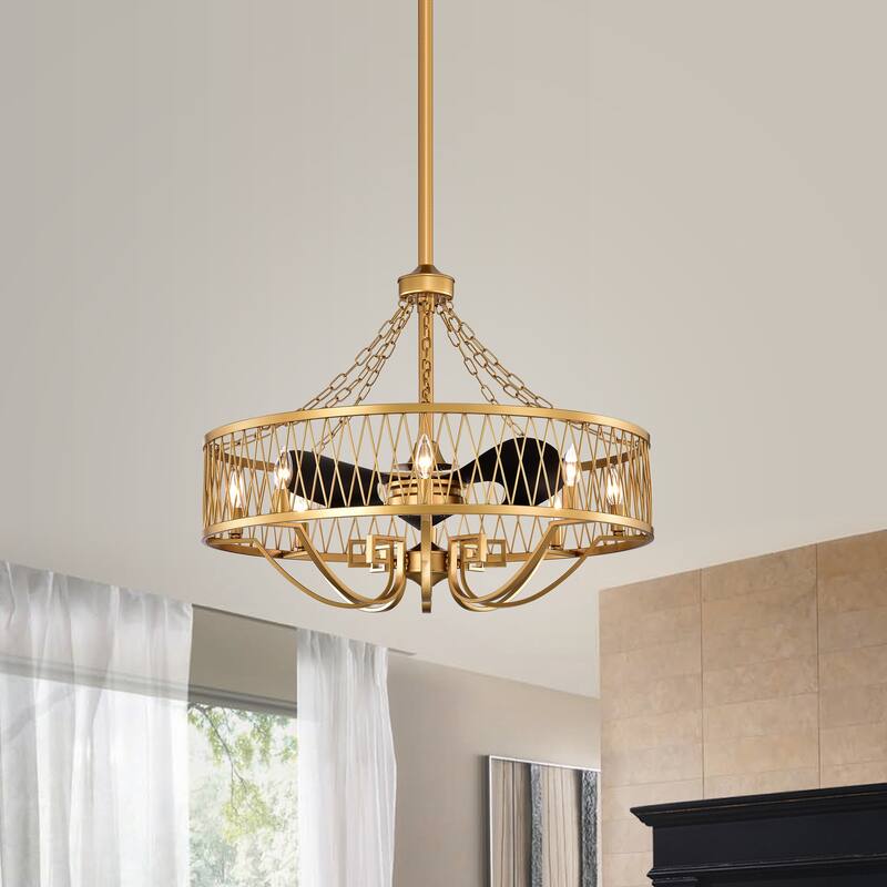 Silver Orchid Brownlow 3-Blade Chandelier with Metal Drum Open Cage