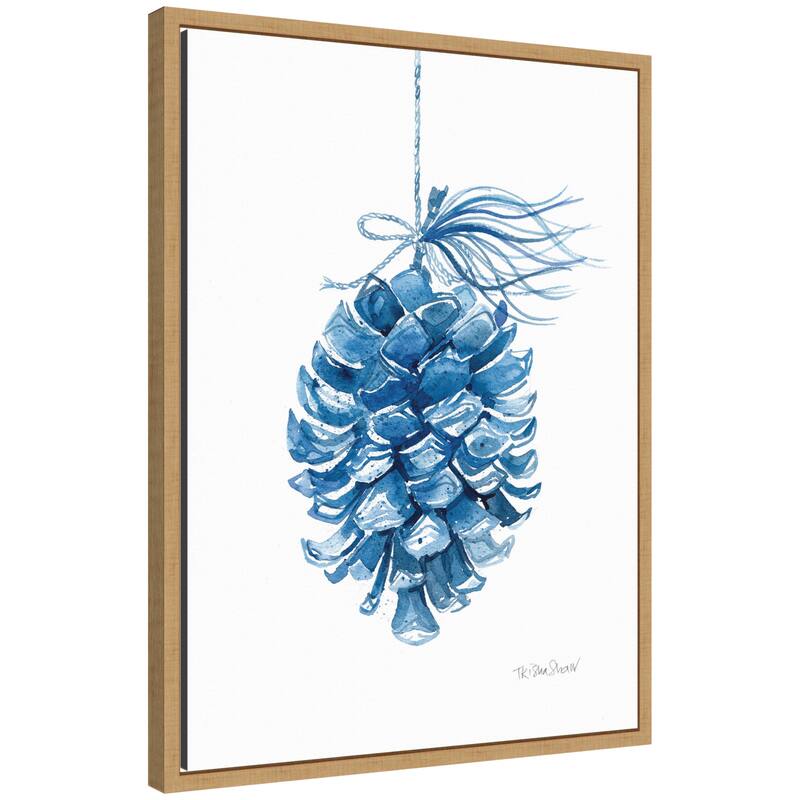 Kate and Laurel Sylvie Framed Canvas Blue Pine Cone by Patricia Shaw - Brown